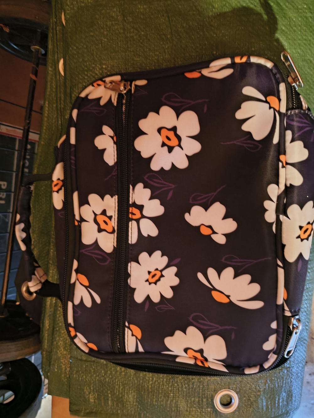 Floral Crossbody Bag - Black with White & Orange Flowers